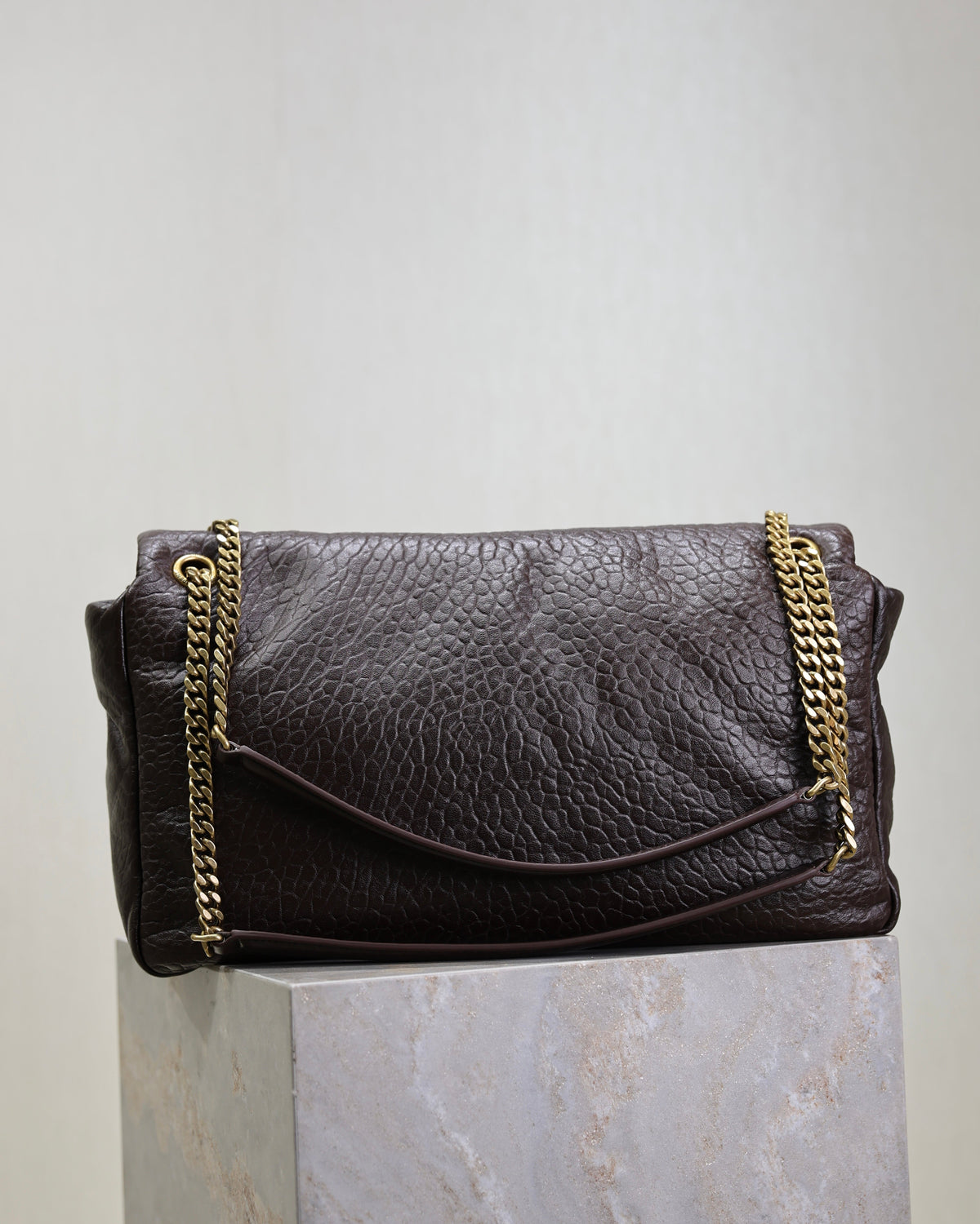 Saint Laurent 25S Calypso GM 38 in Dark Chocolate Calfskin Gold Hardware Bag