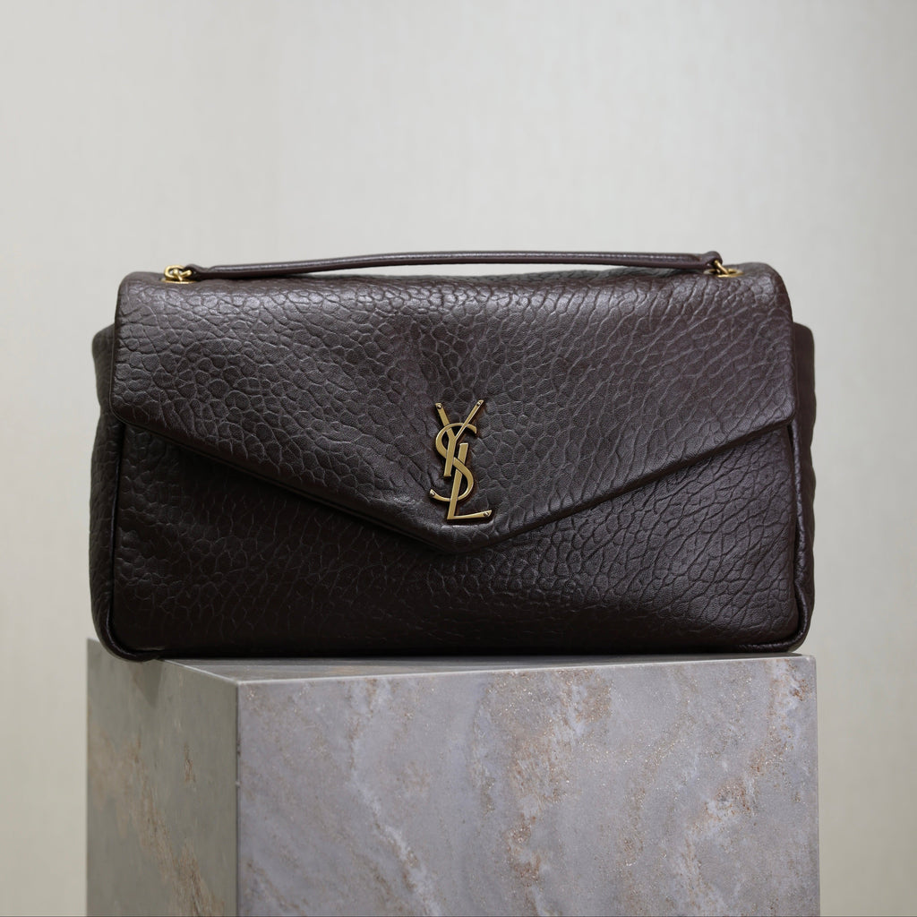 Saint Laurent 25S Calypso GM 38 in Dark Chocolate Calfskin Gold Hardware Bag
