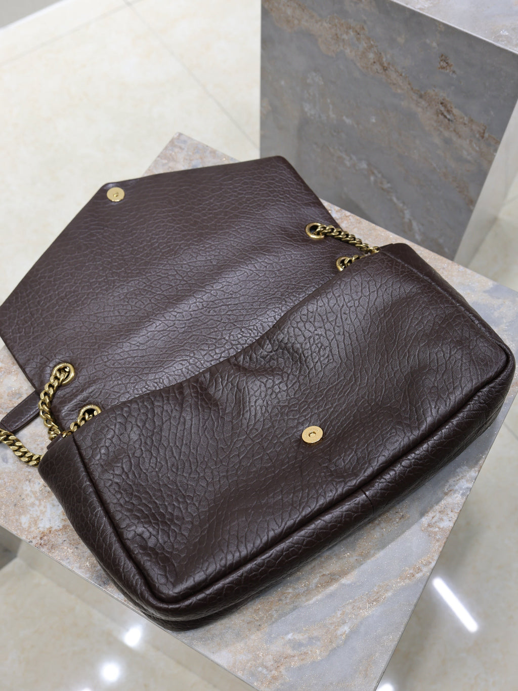 Saint Laurent 25S Calypso GM 38 in Dark Chocolate Calfskin Gold Hardware Bag