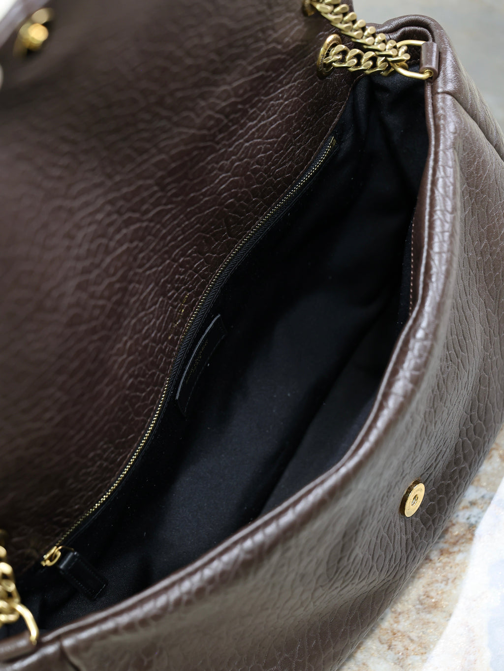 Saint Laurent 25S Calypso GM 38 in Dark Chocolate Calfskin Gold Hardware Bag
