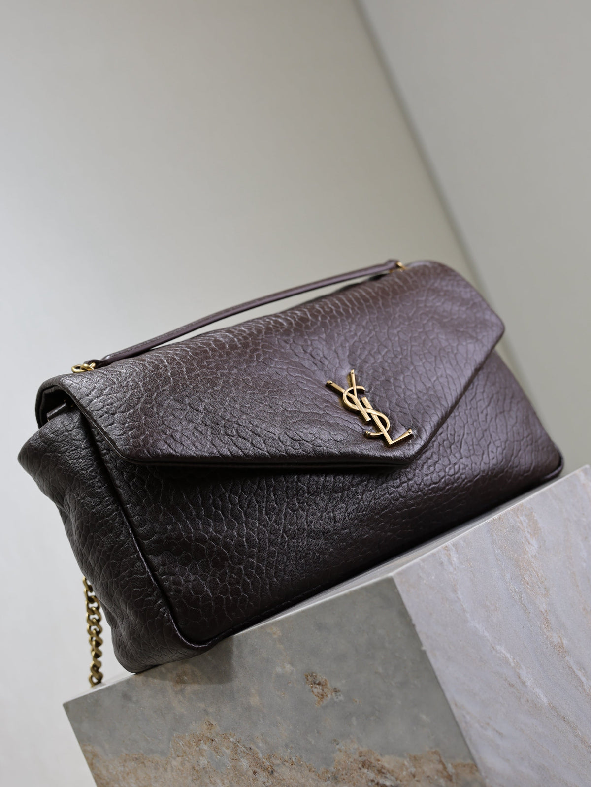 Saint Laurent 25S Calypso GM 38 in Dark Chocolate Calfskin Gold Hardware Bag